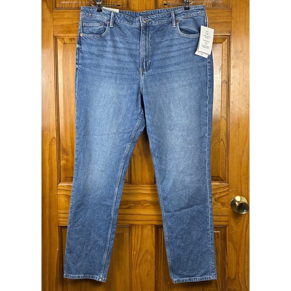 HM Slim Straight Ultra High Waist Jeans Blue Denim Size 18 NEW Circulose